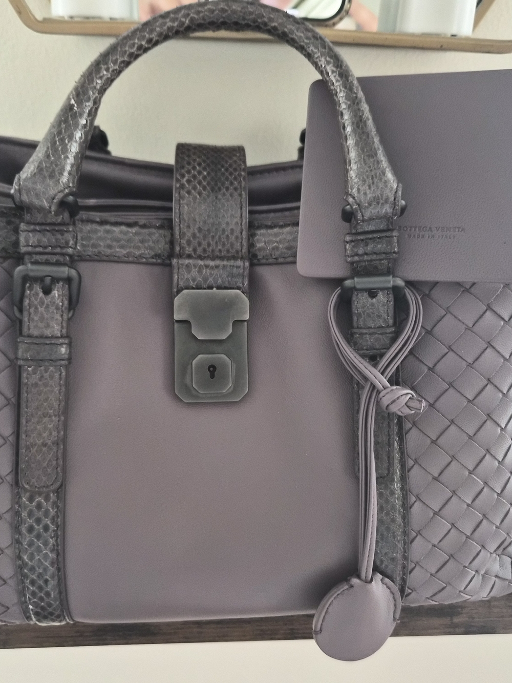 Bottega Veneta Purple Leather Intrecciato Top-Handle Bag